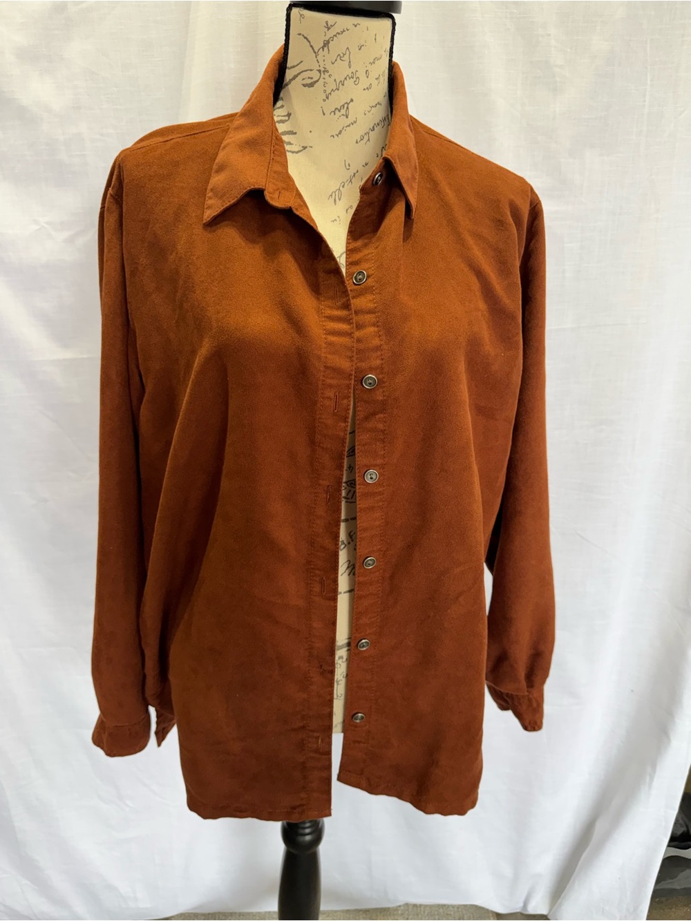 Chico’s Size 3 Faux Suede Shirt Jacket Rust Brown Button Front Fall Shacket